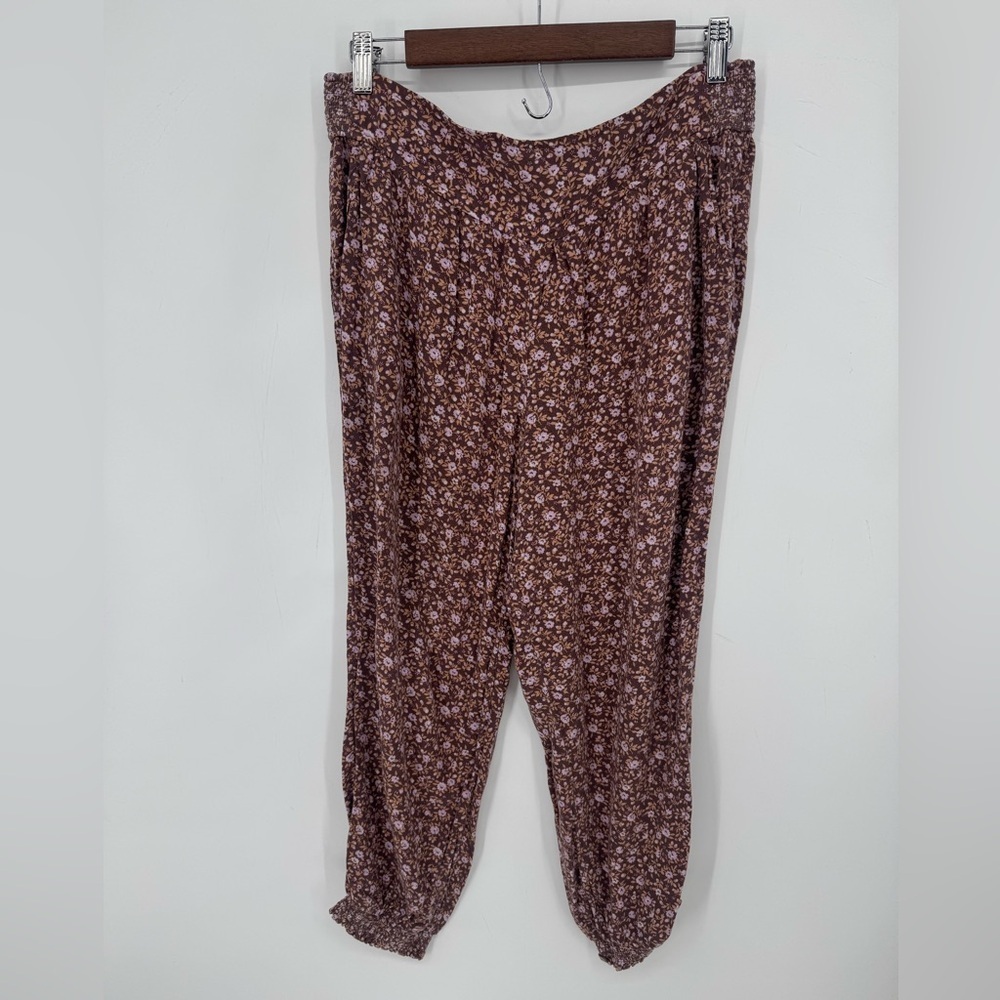 Aerie Women's Brown Floral Pull-On Stretchy Jogger Pants Size Large